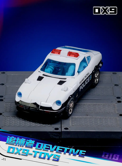 DX9 Toys D18 Devetive Prowl police car action figure with blue headlights, Highway Patrol
