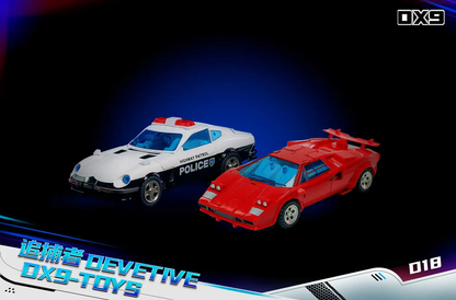 DX9 D18 Devetive Prowl toy set: white Highway Patrol Police vehicle and red vehicle
