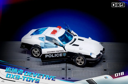DX9 Toys D18 Devetive Prowl police car action figure with open doors, Highway Patrol
