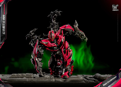 Vilo Hobby Zone - Premium Unique Toys R-09 Red Destroyer mecha figure with black accents, green glow backdrop