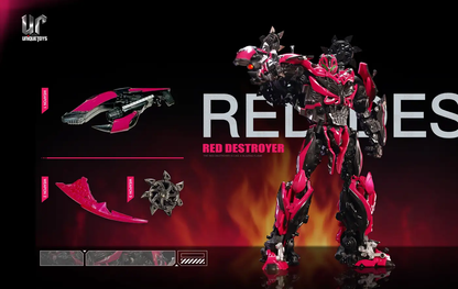 Vilo Hobby Zone - Unique Toys R-09 Red Destroyer mecha with pink weapons, flame backdrop
